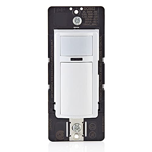 Leviton DOS02-LW Motion Sensor Light Switch, Motion Activated, Auto-On/Auto-Off, 2A, No Neutral Wire Required, Single Pole,White