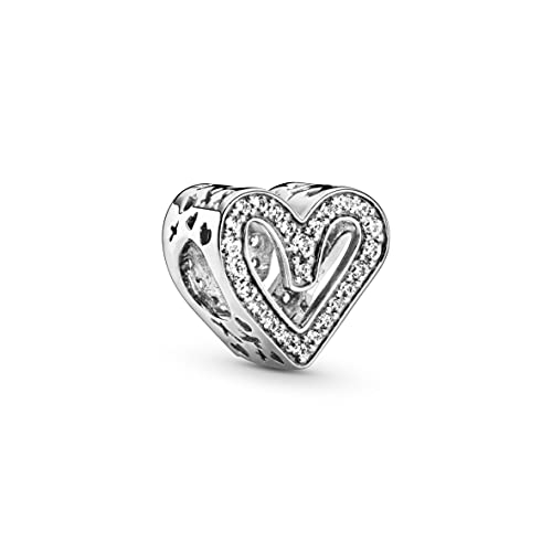 Pandora Sparkling Freehand Heart Charm - Compatible Moments Bracelets - Jewelry for Women - Gift for Women in Your Life - Made with Sterling Silver & Cubic Zirconia