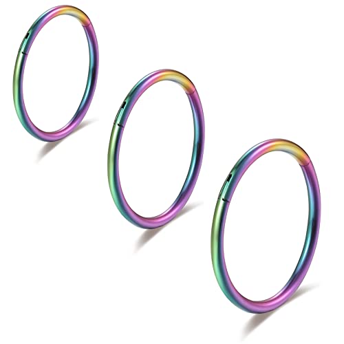 Rainbow Colorful Hinged 18g Nose Rings Hoops Clicker 6mm 8mm 10mm Set Double Triple Forward Helix Cartilage Hoop Earrings(3Pcs a Set)