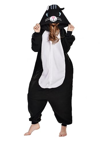 NEWCOSPLAY Unisex Adult Black Cat Onesie Pajamas Animal One Piece Costume Cosplay Sleepwear (Black Cat, Medium)