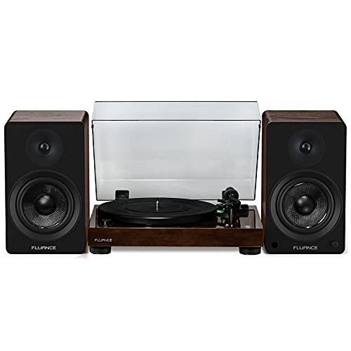 Fluance RT81 Elite High Fidelity Vinyl Turntable with Ai61 Powered 6.5' Stereo Bookshelf Speakers, Diamond Stylus, Belt Drive, Built-in Preamp, 90W Class D Amplifier, Bluetooth (Natural Walnut)