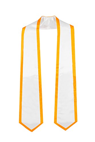 GraduationMall Plain Graduation Honor Stole Classic End White With Gold Trim Unisex Adult 72' Long