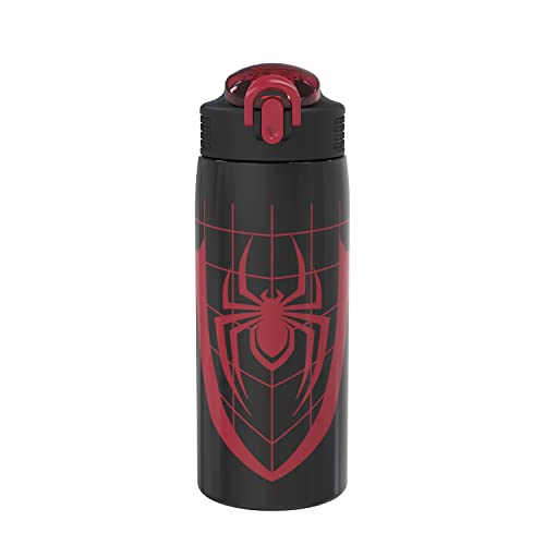 Zak Designs Marvel Spider-Man Water Bottle for Travel and At Home, 19 oz Vacuum Insulated Stainless Steel with Locking Spout Cover, Built-In Carrying Loop, Leak-Proof Design (Miles Morales)
