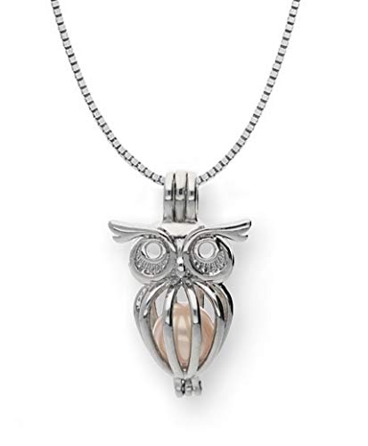 Pearlina Sterling Silver Owl Necklace Cage Cultured Pearl in Oyster Wish pearl Set 18'