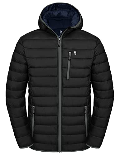 Little Donkey Andy Men's Packable Lightweight Puffer Jacket Hooded Windproof Winter Coat with Recycled Insulation Black L