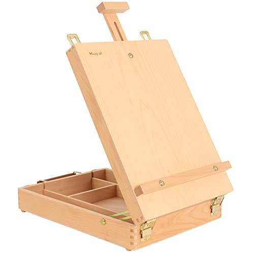 Kuyal Table Top Painting Easel, Adjustable Wood Table Sketch Box Easel, Desktop Artist Easel for Student Drawing (Easel Box)