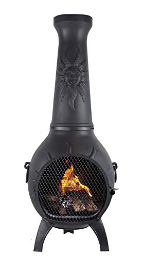The Blue Rooster Sun Stack Chiminea Outdoor Fireplace - Wood Burning Cast Aluminum Deck or Patio Firepit