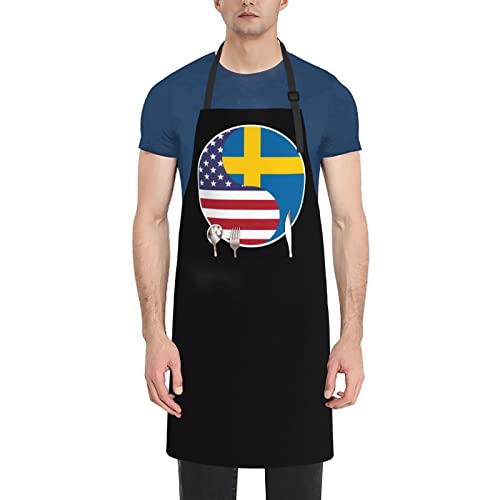 MULIHU Yin Yang Flag Combination Of America And Sweden Apron For Men Women Adjustable Waterproof With Pockets Bib Kitchen Cooking Aprons Chef Aprons