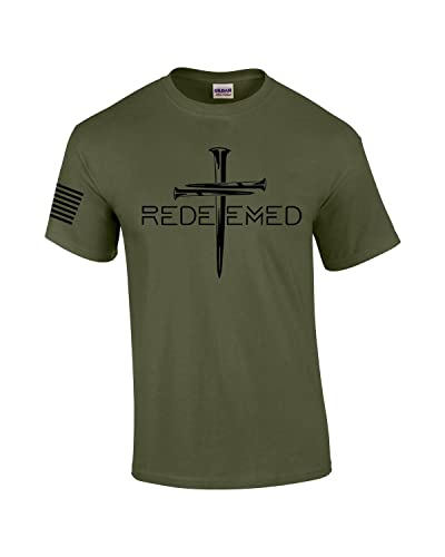 Redeemed Cross Nails Mens Christian American Flag Sleeve T-shirt Graphic Tee Graphic Tee-Military-xl