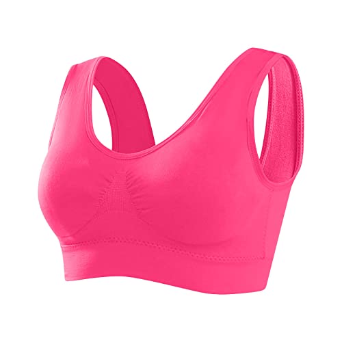 Prime Deals of The Day Today only Clearance Women's High Support Seamless Sports Bra Wirefree Yoga Bra Comfort Wireless Push Up Bra Everyday Wear T-Shirt Bra Racerback Sports Bra Hot Pink 2X
