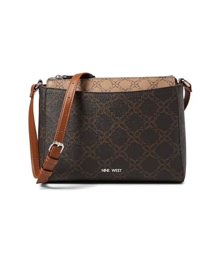Nine West Bowie Mini Top Zip Crossbody, Brown Logo Multi