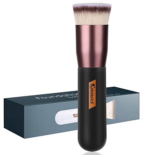 KINGMAS Flat Top Foundation Brush, Premium Kabuki Makeup Brush for Liquid, Blending, Cream, Powder,Blush Buffing Stippling Face Makeup Tools (Black, A (Flat Top))