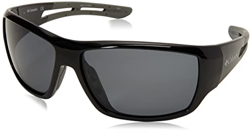Columbia Men's Utilizer Wrap Polarized Sunglasses, Shiny Black W/Grey Rubber Polarized, 62 mm