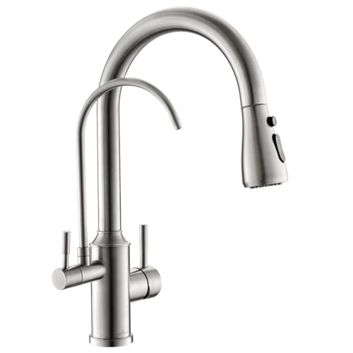 APPASO Kitchen Faucet with Water Filter Built-in, Pull Out Sink Faucet with Sprayer, Single Hole 2 Handle Faucet with Water Purifier - 3 in 1 Faucet Brushed Nickel (without Water Filtration Device)