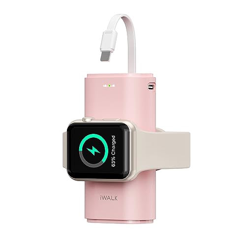 iWALK Portable Charger for iWatch, 9000mAh Power Bank with Built in Cable, Battery Pack Charger Portable Compatible with Apple Watch Series 8/7/6/Se/5/4/3/2, iPhone14/13/12/12 Pro Max/ 11/6s