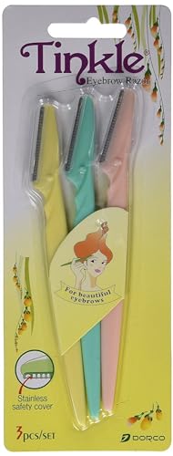 Dorco Tinkle Eyebrow Razor, Hair Trimmer Shaper Shaver and Tough Up Tool, Facial Razor with Safety Cover, 3 Razors To Remove The Fine Hairs Dermaplane Razor | Holiday Stocking Stuffers