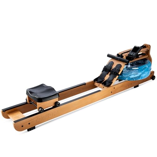 TOPIOM Water Rowing Machine with TM-3 Performance Monitor, 400 lbs Max Load, Oak Wood Rower Machine