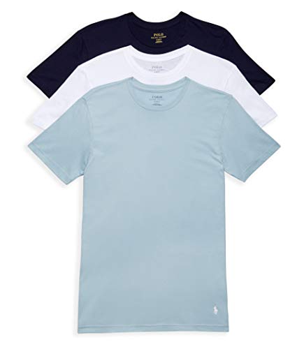 POLO Ralph Lauren Men's Classic Fit Cotton Crew Tee, White/Surf Blue, Surf Blue/White, Cruise Navy/White, X-Large
