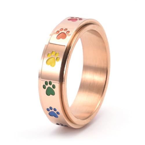 Classic Rotatable with Dog Paw Kitty Cat Face Anxiety Ring for Women Men Stress Reliever Simple Gift Party Creative Comfort Fit Couple Engagement Confession Titanium Stainless Steel