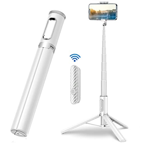 TONEOF Tripod, Cell Phone Selfie Stick, 60 Inch All-in-1 Stand with Integrated Wireless Remote, Lightweight and Portable, Extendable Tripod for 4-7 Inch iPhone and Android White