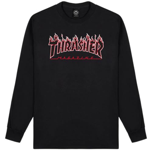 Thrasher Flame Logo Long Sleeve T-Shirt - Black/Red - XL