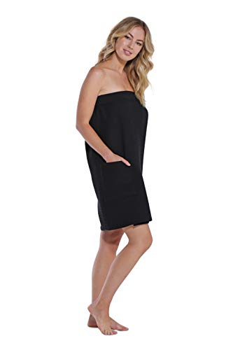 Turquaz Lightweight Knee Length Waffle Robes For Women Spa Bath Waffle Body Wrap Towel with Adjustable Touch Fastener