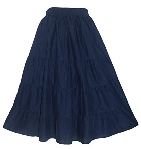 Beautybatik Navy Blue Women Cotton Boho Gypsy Long Maxi Tier Flare Skirt 3X