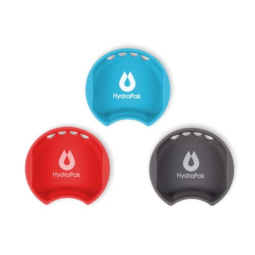 HydraPak WaterGate Wide Mouth Splash Guard 3-Pack - BPA & PVC Free - Fits Most 63mm Wide Mouth Bottles, Blue Red,Grey