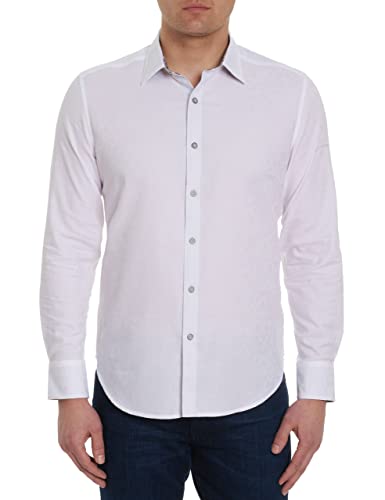 Robert Graham Men's Bayview, Cotton Button-Up Long-Sleeve Shirt, White, Large