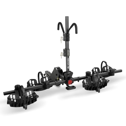 Arksen Electric Bike Rack Hitch, Foldable Quick Release Smart Tilting 2 Ebike Rack Platform Style Carrier w/Car Lock for Up to 5.5' Fat Tires for Car, SUV, Trucks - 170 lbs Heavy Weight Capacity