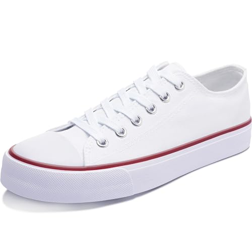 Obtaom Women Canvas Shoes Low Top Fashion Sneakers Slip on Walking Shoe(White US06)