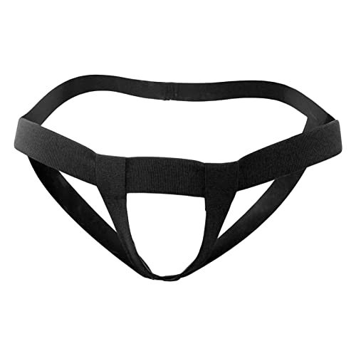 Mens Hollow Jockstrap Sexy Low Rise Open Hole G-String with O Ring Stretch Sissy Underwear Lingerie Clubwear (Black,One Size)