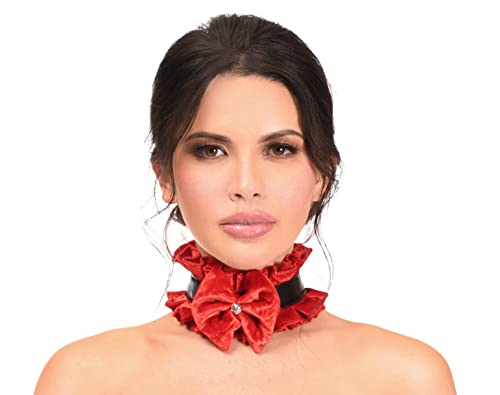Daisy corsets womens Kitten Collection Red Velvet & Faux Leather Choker Lingerie, Red, Plus Size