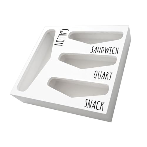 Losvio Bag Storage Organizer, Wood Kitchen Food Baggie Dispenser Box for Drawer, Compatible with Most Brands Gallon/Quart Bag, Sandwich Bag, Snack Bag(White)