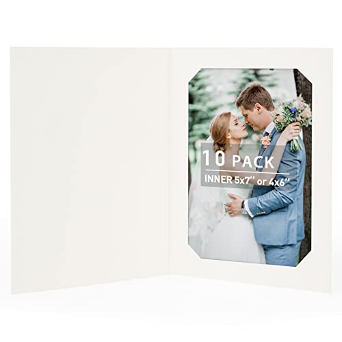 Golden State Art, Pack of 10, 4x6 or 5x7 Photo Folders, Cardboard Picture Frame, Paper Photo Frame Cards, Greetings/Invitation Cards, Special Events: Graduation, Christmas, Wedding(Ivory)