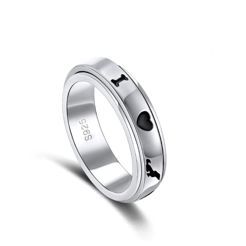 LEXLUNE Fidget Ring Spinner Ring for Anxiety Women Men Girlfriend Daughter Teen Girl Real S925 Sterling Silver Band Ring (Dog, 8)