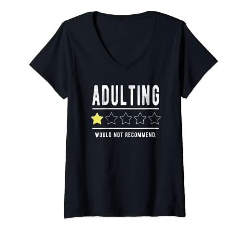 Womens Adulting Would Not Recommend Funny Sayings One Star Adulting V-Neck T-Shirt
