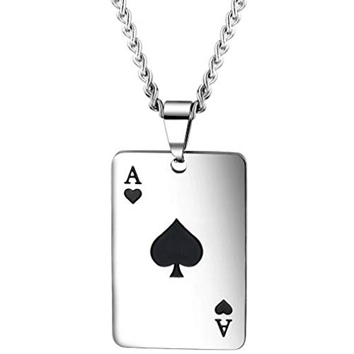 Jude Jewelers Stainless Steel Lukcy Poker Ace Spade Games Cocktail Part Biker Pendant Necklace (Black)
