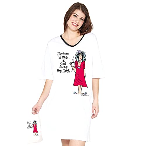 Emerson Street - I'm Good In Bed, I Can Sleep For Days - Ladies 100% Cotton USA Made Nightshirt White