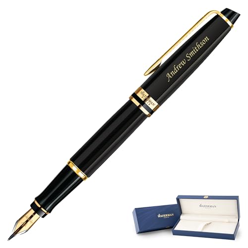Dayspring Pens Personalized Waterman Fountain Pen | Engraved Waterman Expert Fountain Pen Black with Gold Trim. Custom Engraved