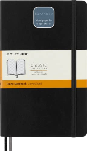 Moleskine Classic Expanded Notebook, Soft Cover, Large (5' x 8.25') Ruled/Lined, Black, 400 Pages