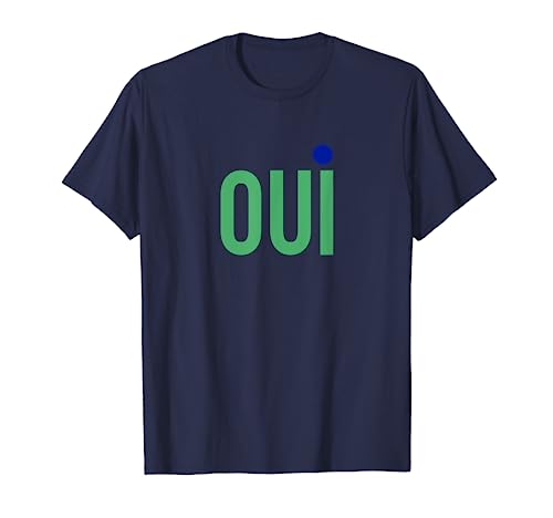Oui (Yes) French Saying Green and Blue Minimalist T-Shirt