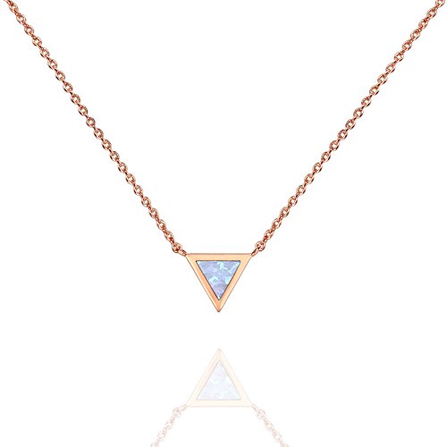 PAVOI 14K Rose Gold Plated Triangle Created White Opal Necklace | Opal Necklaces for Women