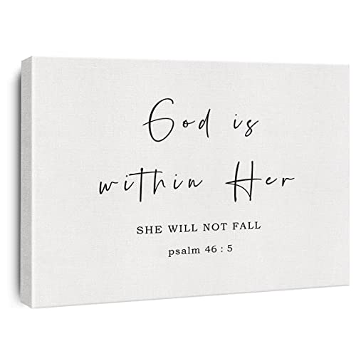 Bible Verse Canvas Print Decor God is Within Her She will Not Fall Wall Painting Posters Artwork 12”X15” Rustic Home Office Decoration (Framed)