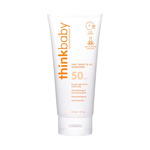 Thinkbaby SPF 50+ Baby Mineral Sunscreen – Safe, Natural Sunblock for Babies - Water Resistant Sun Cream – Broad Spectrum UVA/UVB Sun Protection – Baby Sunscreen Lotion, 6 Oz.