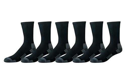 Amazon Essentials Men's Performance Cotton Cushioned Athletic Crew Socks, 6 Pairs, Black, 6-12