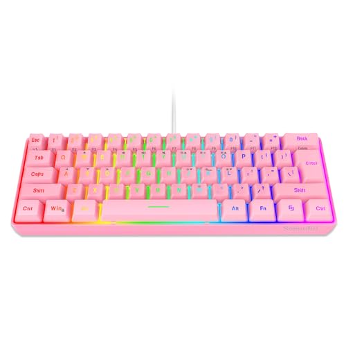 Snpurdiri 60% Wired Gaming Keyboard,RGB Backlit Ultra-Compact Waterproof Mini 61 Keys Keyboard, for PC/Mac Gamer, Typist, Travel, Easy to Carry on Business Trip(Pink)