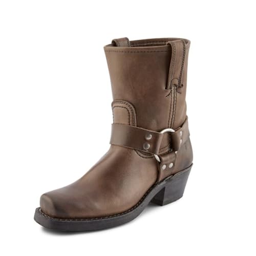 Frye Harness 8R Boots for Women Crafted from Washed and Oiled Italian Leather with Goodyear Welt Construction, Rubber Outsole, and Stacked Leather Heel – 8” Shaft Height, Smoke - 9M