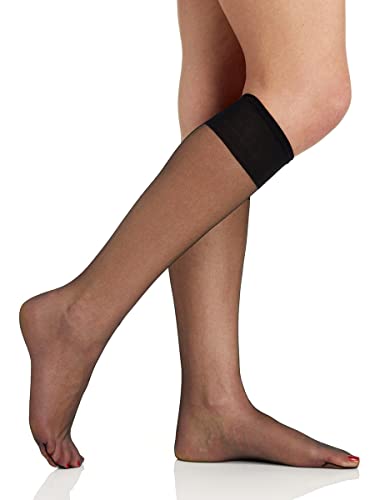 Berkshire womens 3 Pairs Ultra Sheer Sheer Toe Pantyhose With Sandalfoot Toe Knee High, Fantasy Black, 8.5-11 US