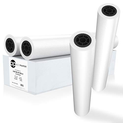ACYPAPER Plotter Paper 24 x 150, CAD Paper Rolls, 20 lb. Bond Paper on 2' Core for CAD Printing on Wide Format Ink Jet Printers, 4 Rolls per Box. Premium Quality